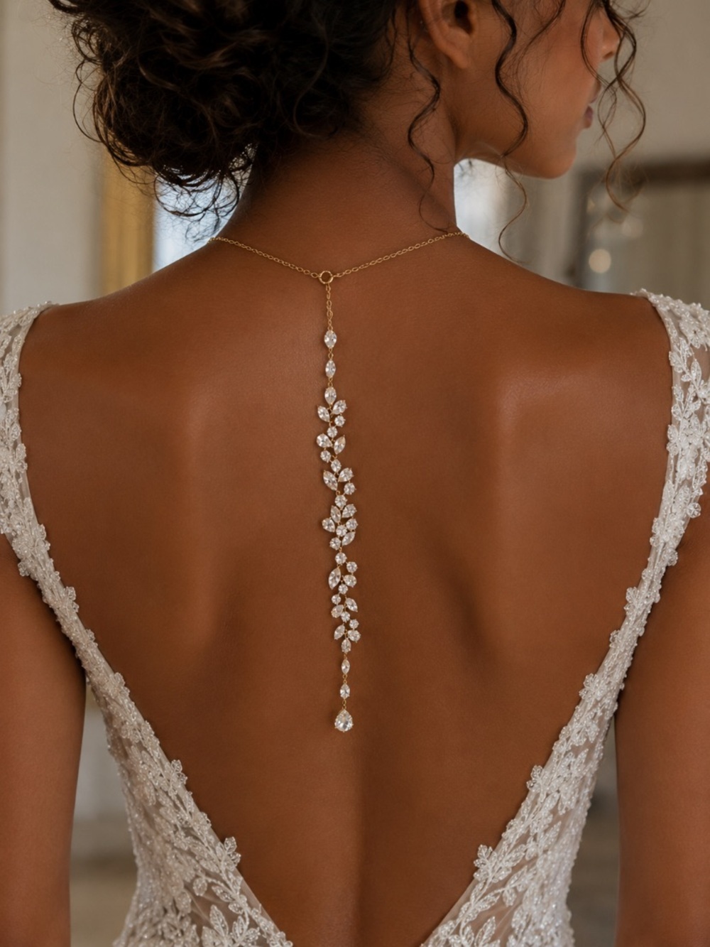 NEW! Elegant Gold Crystal Bridal Back chain Necklace. Spine Necklace ✨ A0-1
